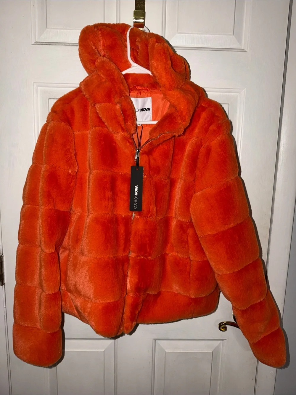 Fashion Nova Vibrant Orange Faux Fur Hooded Jacket - Picture 1 of 3